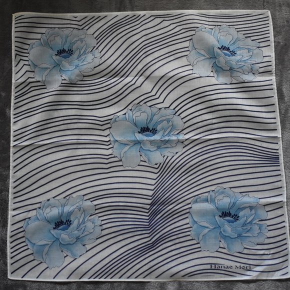 Hanae Mori Accessories - Hanae Mori Blue Flower Scarf/Handkerchief